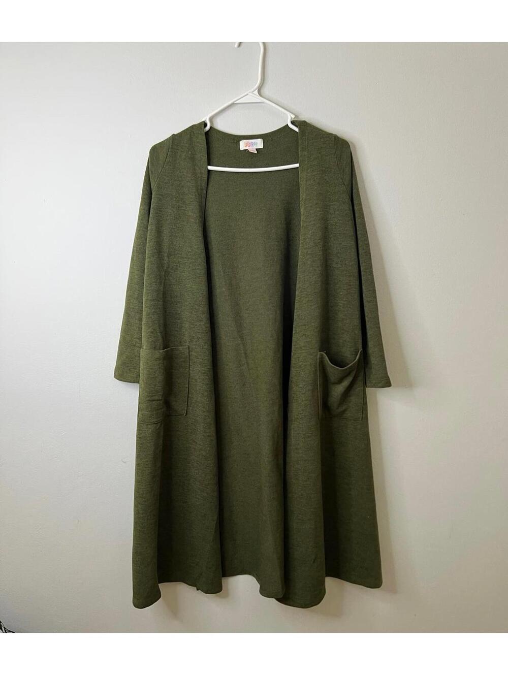 LuLaRoe Sarah Cardigan Olive Green Longline Open Front Pocket XS